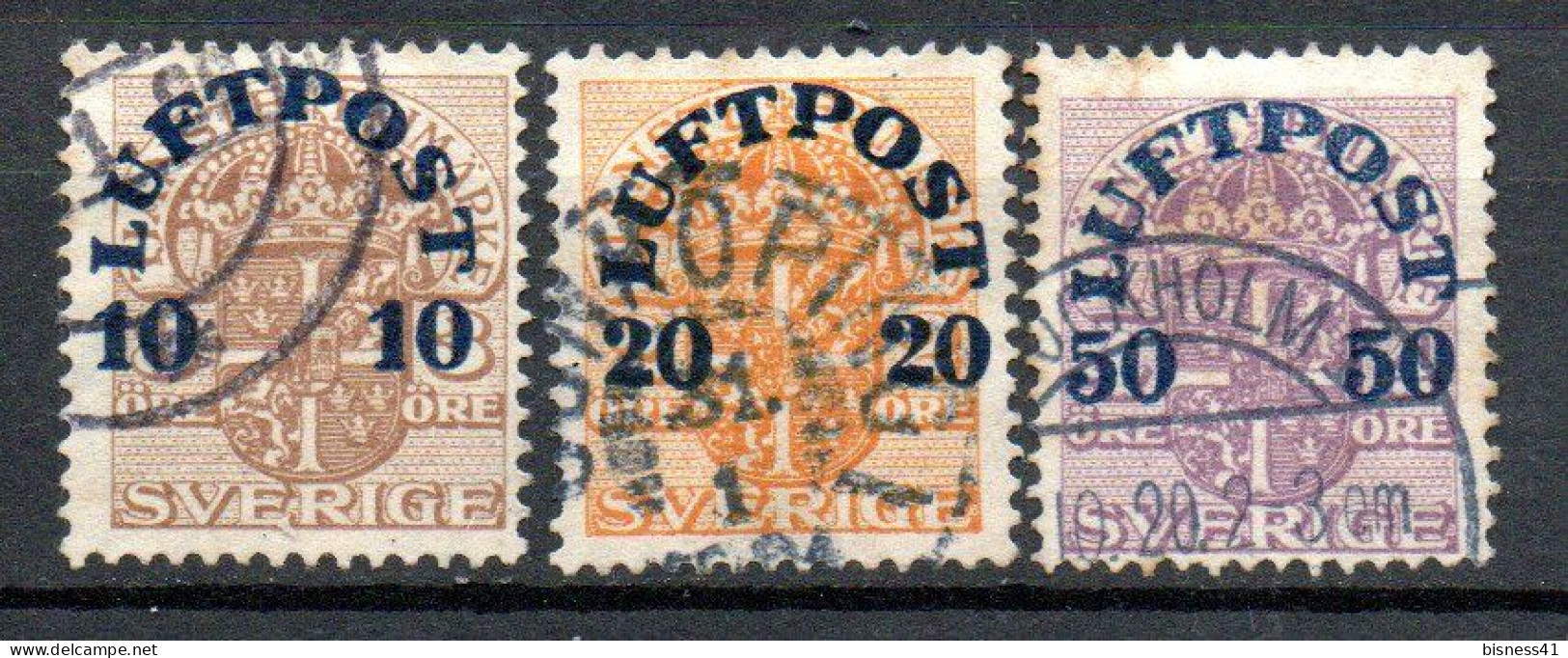 Col33 Suede Sweden Sverige Aerein 1920 N° 1 à 3 Oblitéré  Cote :  51,00€ - Usados