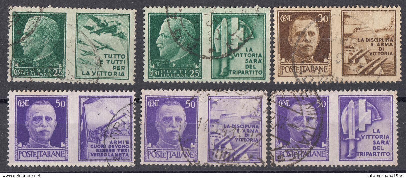 ITALIA -  PROPAGANDA DI GUERRA - 1942 - Lotto Di 6 Valori Usati: Unificato 3/5, 9, 10 E 12. - Propagande De Guerre