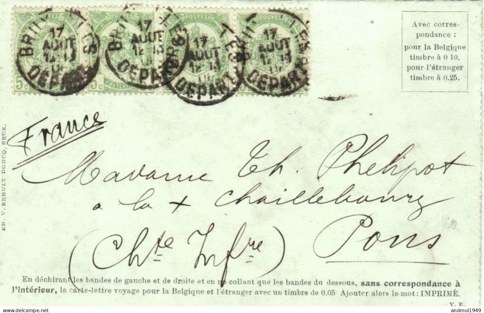 Enveloppe-lettre Illustrée 4 X N° 83 - Oblitération De 1906 Bruxelles Vers Pons - Briefumschläge