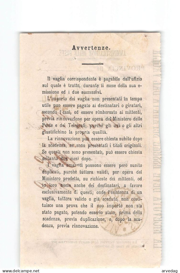 17722 RICEVUTA CORRISPONDENTE AL VAGLIA DA SAVIGNANO DI PUGLIA - Andere & Zonder Classificatie