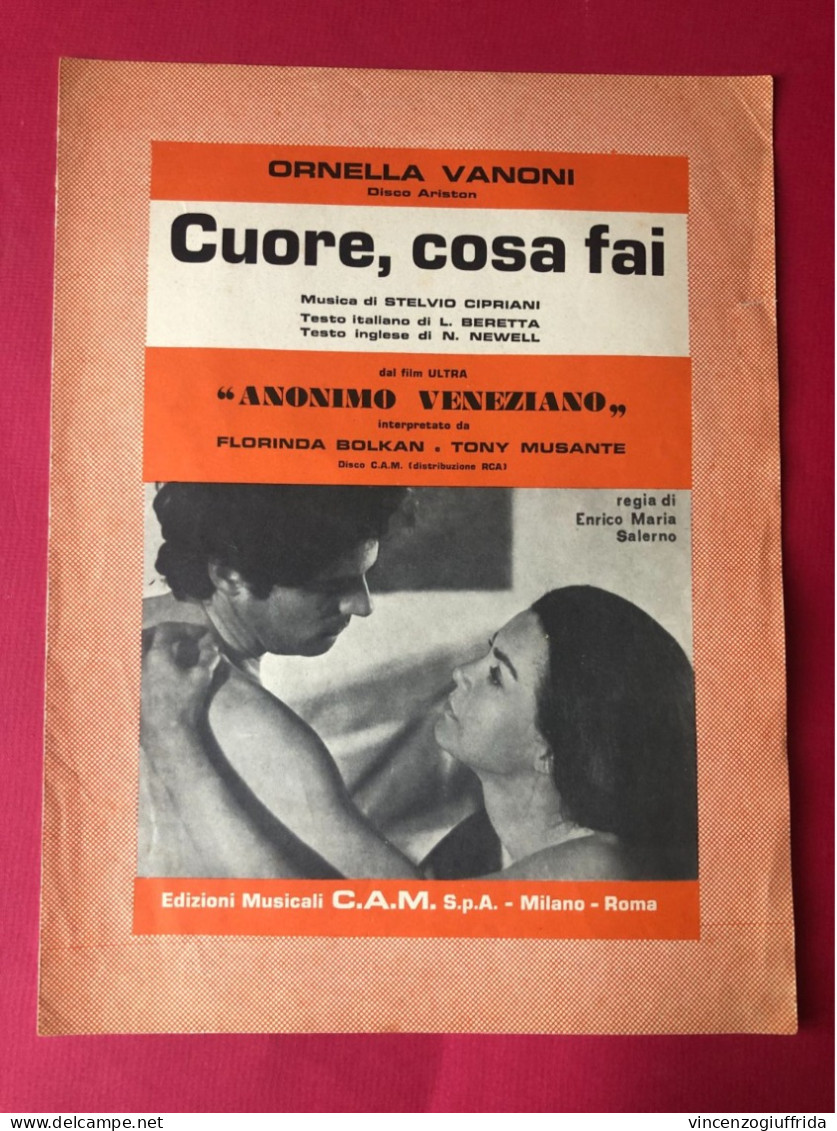 Spartito Musicale Cuore Cosa Fai -Ornella Vanoni Dal Film Anonimo Veneziano 1973 Ottimo - Filmmusik