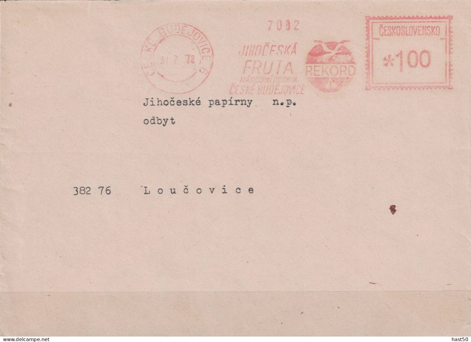 Tschechoslowakei CSSR - Brief Mit Maschinenwerbestempel FRUTA České Budějovice Vom 31.7.78 Nach Loučovice - Storia Postale