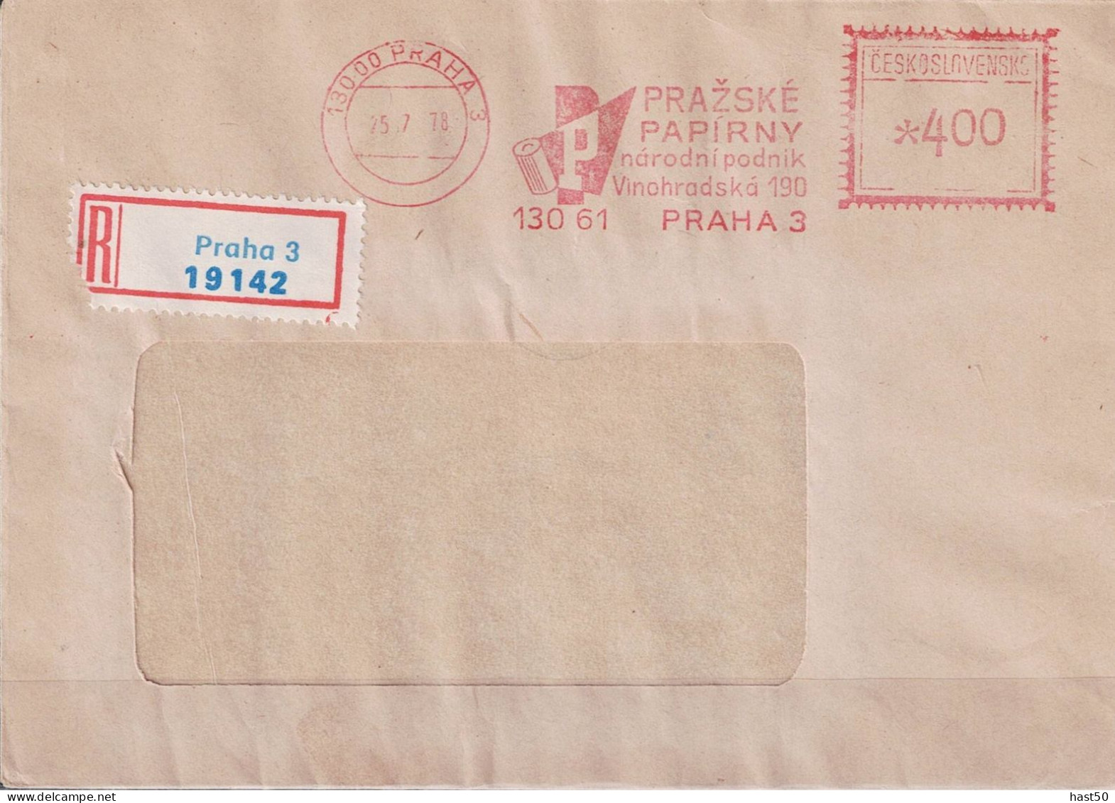 Tschechoslowakei CSSR - Fensterumschlag Als R-Brief Mit Maschinenwerbestempel Prazske Papirny Prag Vom 25.7.78 - Storia Postale