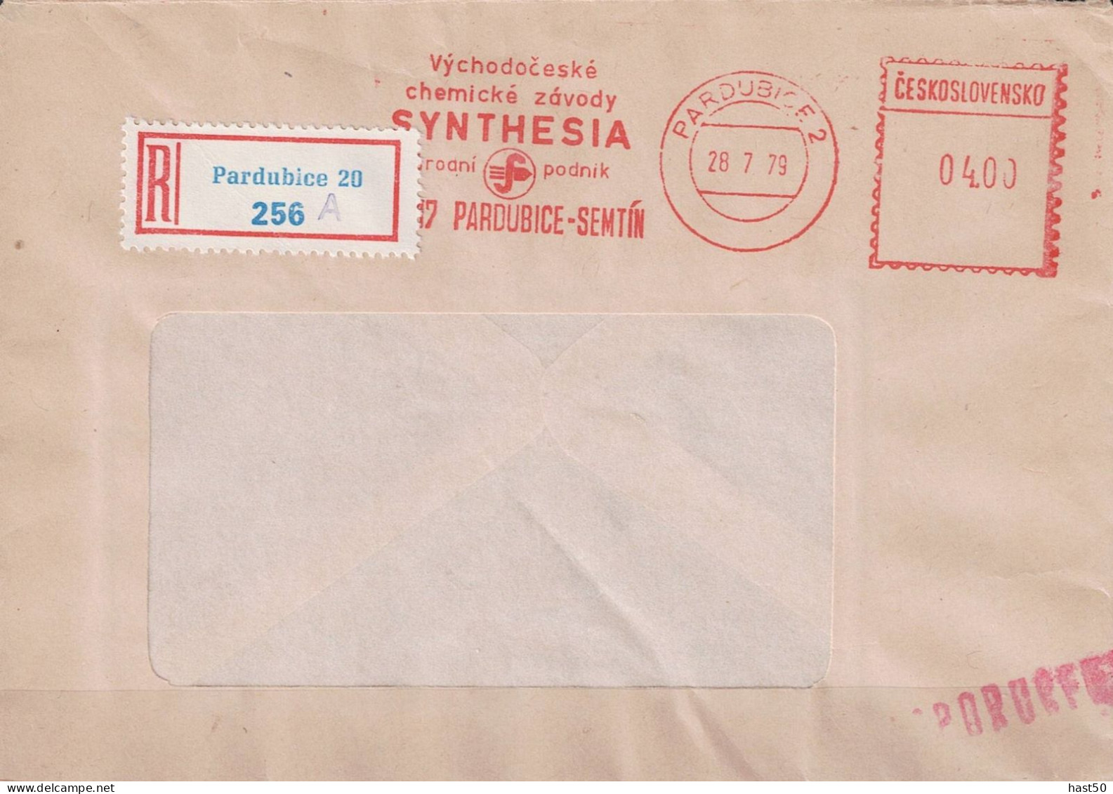 Tschechoslowakei CSSR - Fensterumschlag Als R-Brief Mit Maschinenwerbestempel SYNTHESIA  Pardubice Vom 28.7.79 - Storia Postale