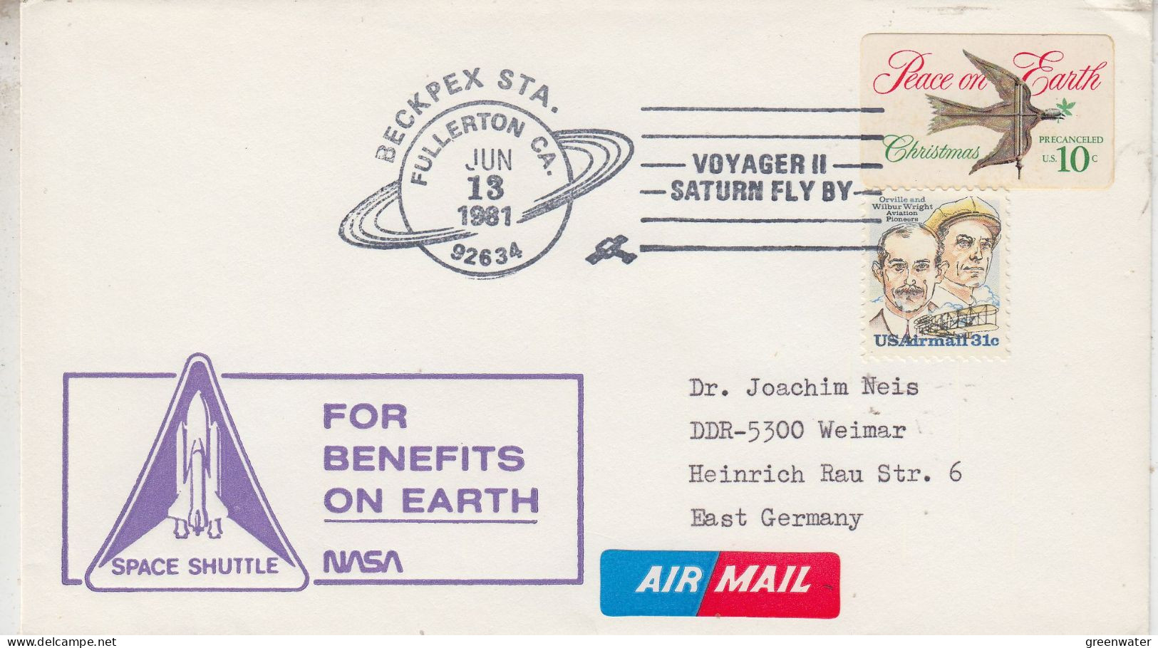 USA Voyager II Saturn Fly By Ca Beckpex Sta Fullerton Ca JUN 13 1981 (SD217) - North  America