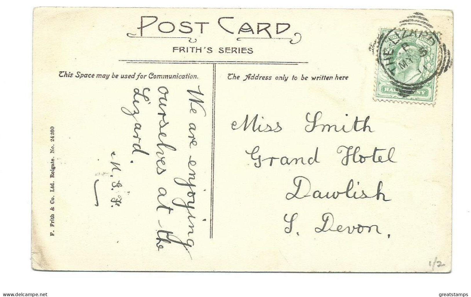 Postcard Cornwall The Lizard With Lizard Squared Circle Posted 1911 Frith's - Land's End