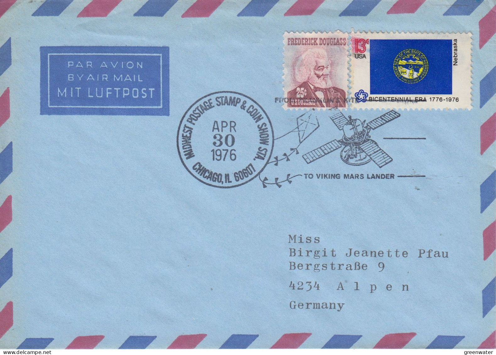 USA To Viking Mars Lander Ca Chicago  Midwest Stamp Show APR 30 1976 (SD221) - North  America