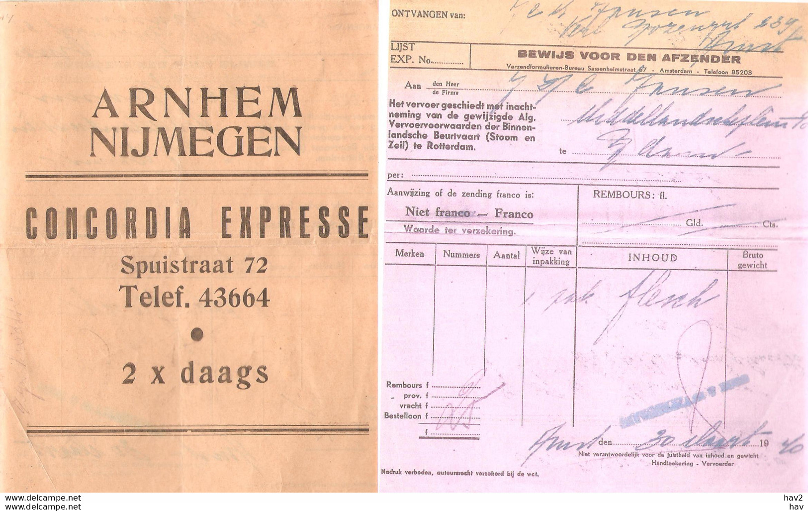 Arnhem Nijmegen Vrachtbrief Concordia Expr.KE4714 - Niederlande