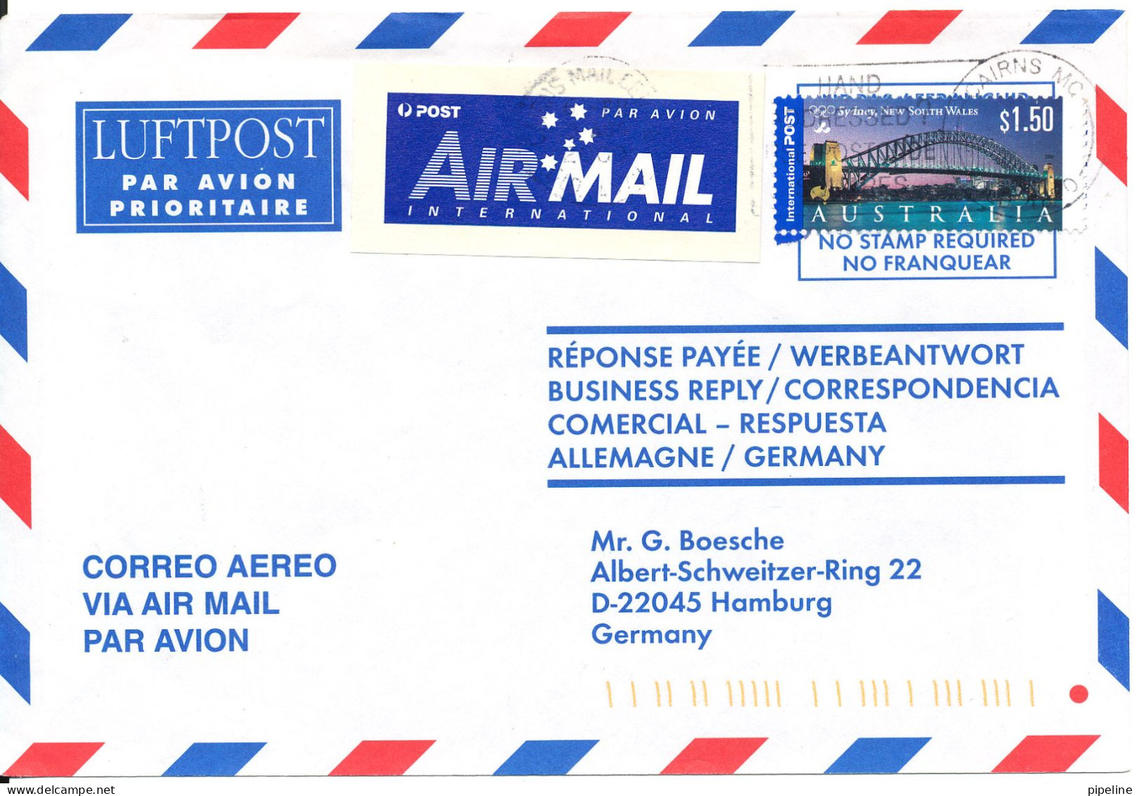 Australia Air Mail Cover Sent To Germany 2002 Single Franked - Covers & Documents