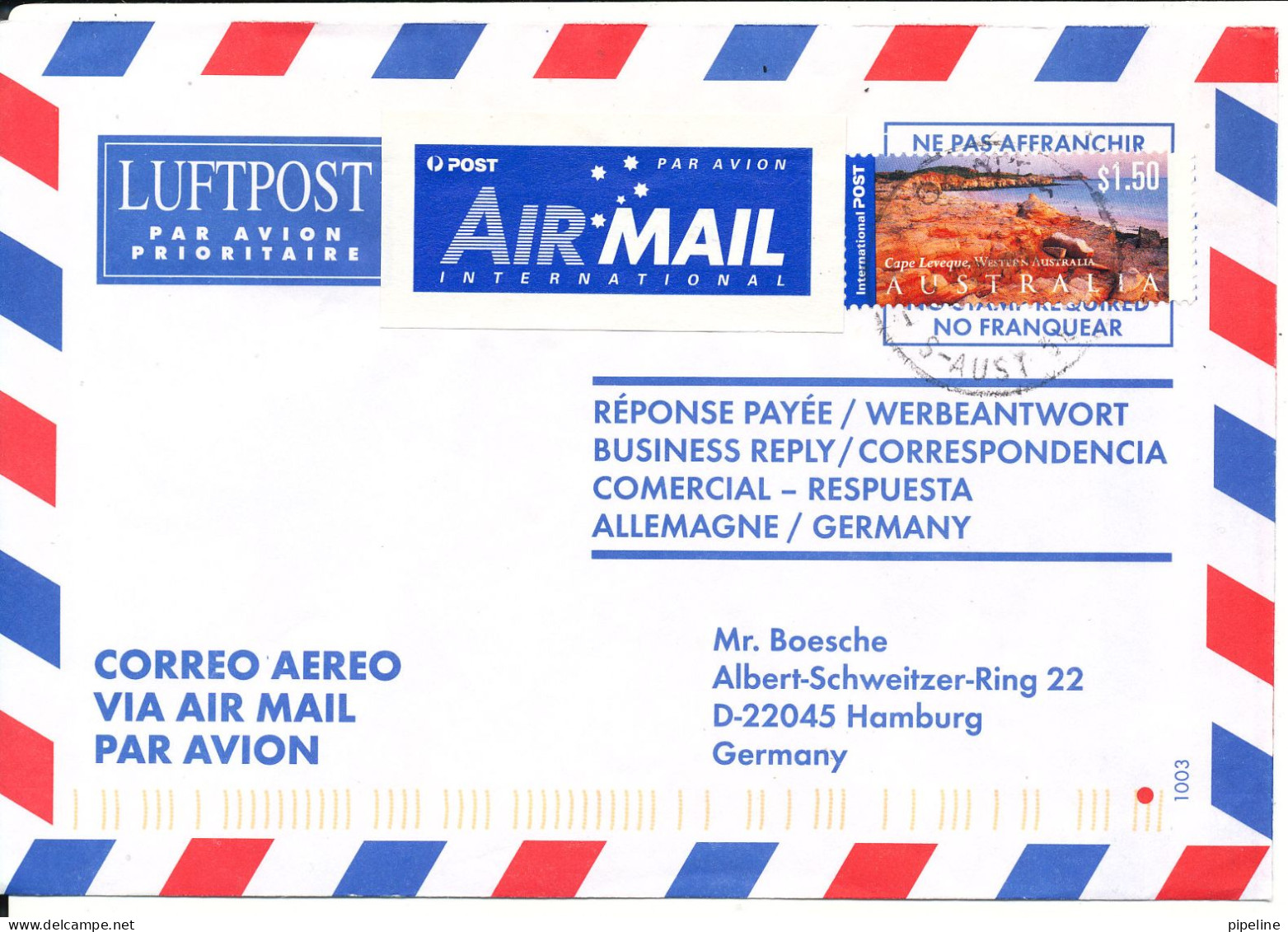 Australia Air Mail Cover Sent To Germany Moonta Bay Single Franked - Lettres & Documents