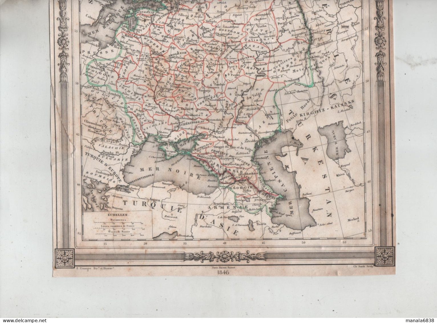 Russie D'Europe Vuillemin 1846 Crimée Mer Caspienne Noire Azol Baltique Blanche - Mapas Geográficas