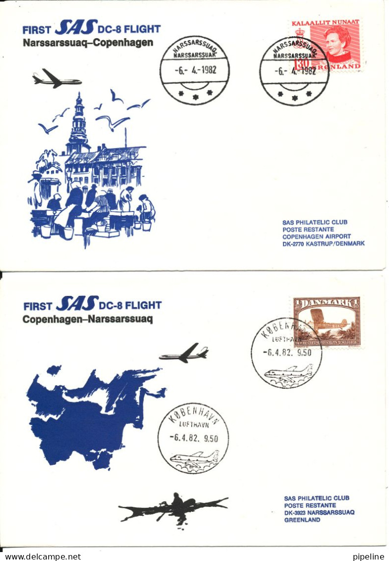 Denmark - Greenland SAS First DC-8 Flight Copenhagen - Narssarssuaq 6-4-1982 And Return 2 Covers - Covers & Documents