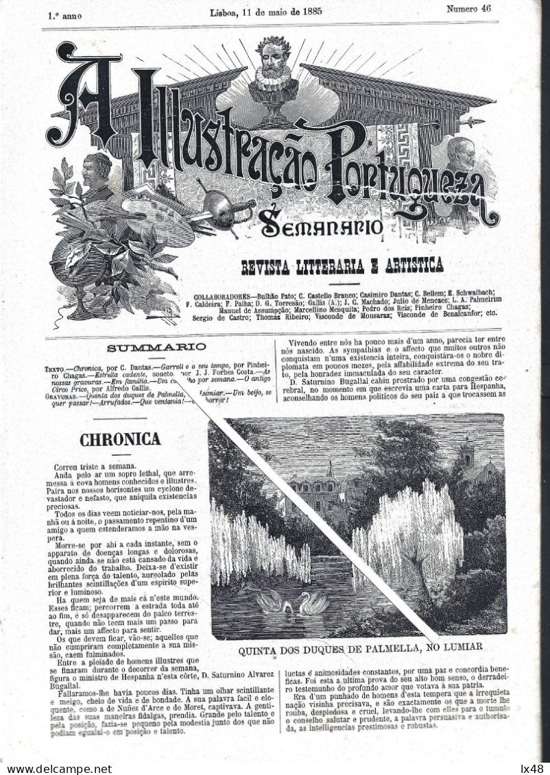 Foto Da Quinta Dos Duques De Palmela, Lumiar, Lisboa. Revista 'A Ilustração Portuguesa' Nº. 46 De 1885. Semanário De 8 P - Antigüedades & Colecciones