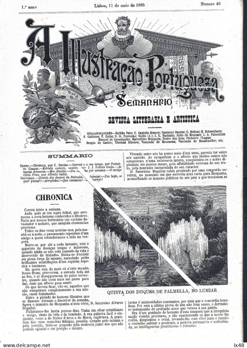 Foto Da Quinta Dos Duques De Palmela, Lumiar, Lisboa. Revista 'A Ilustração Portuguesa' Nº. 46 De 1885. Semanário De 8 P - Brocante & Collections