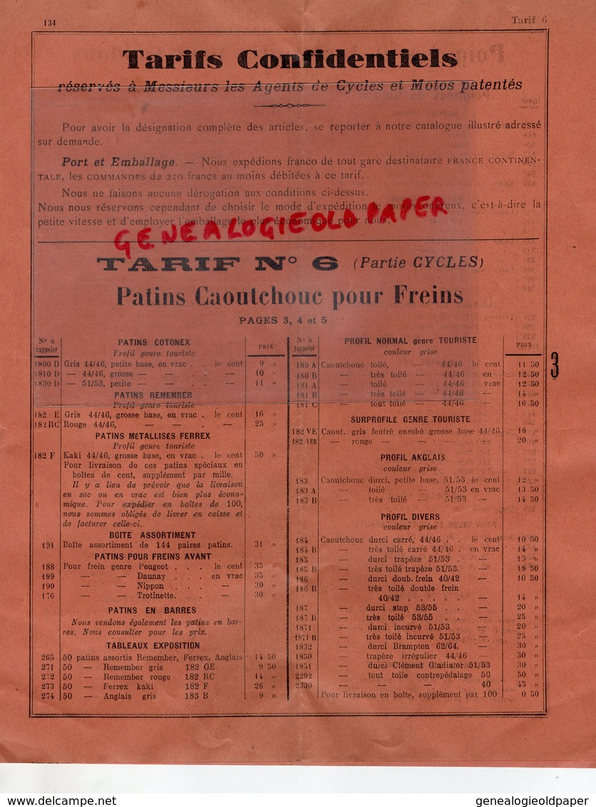 58 - NEUVY SUR LOIRE- RARE CATALOGUE RENE FOUGERAT-CAOUTCHOUC MANUFACTURE TARIF 1934- CYCLE MOTO VOITURE ENFANT - Automovilismo