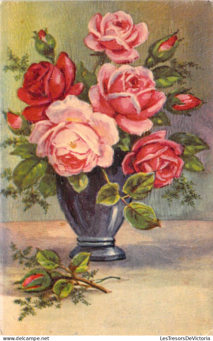 CPA - FANTAISIE - Illustration Non Signée - Fleurs Dans Un Vase - CARTE POSTALE ANCIENNE - Flowers