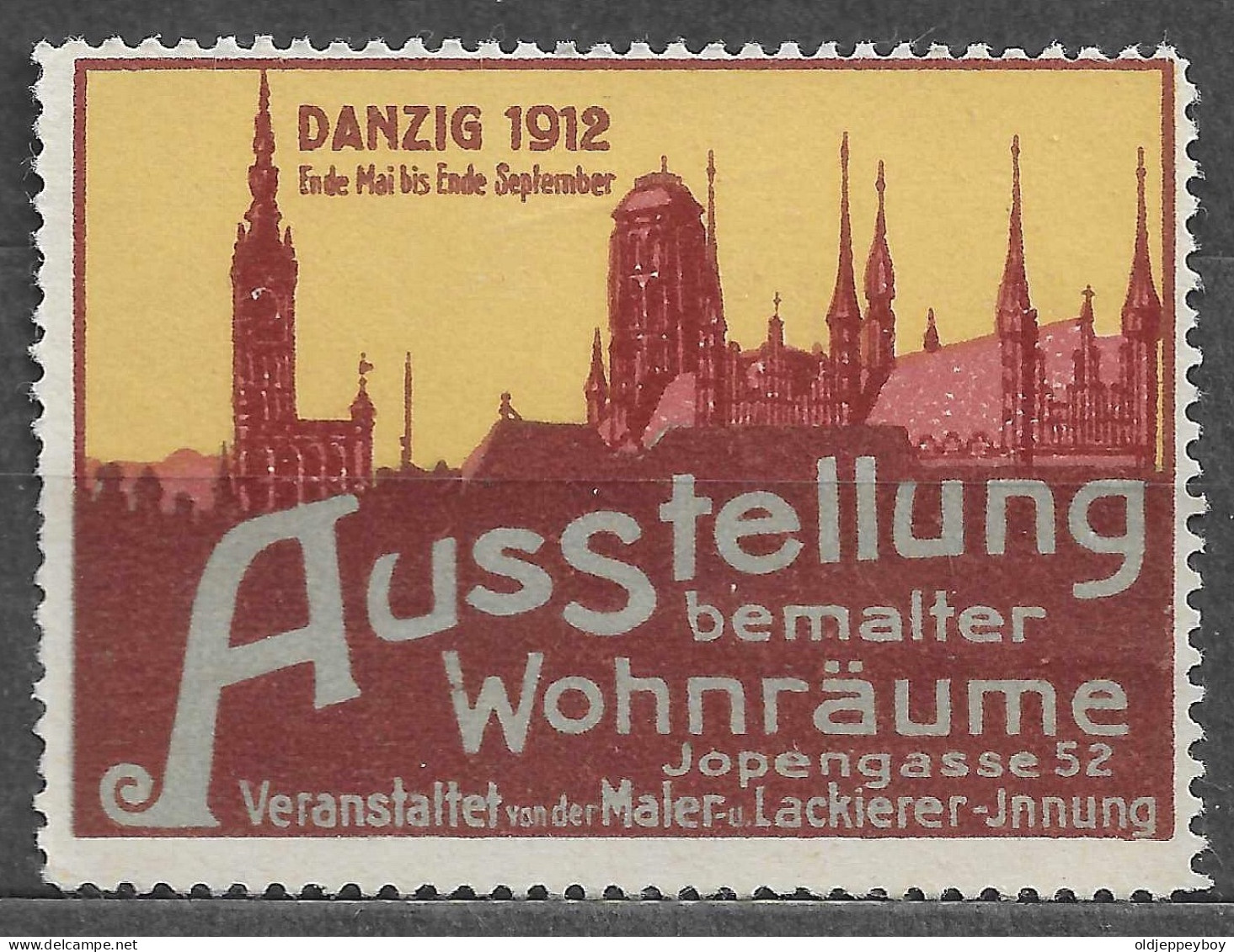 Werbemarke Cinderella Poster Stamp Danzig AUSSTELLUNG BEMALTER Wohnräume 1912 VIGNETTE Reklamemarke Erinnofili - Erinnofilia