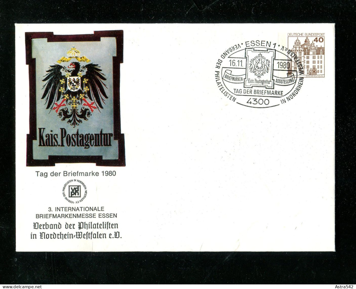 "BUNDESREPUBLIK DEUTSCHLAND" 1980, Privatganzsachenumschlag "Kais. Postagentur" SSt. "Essen" (18676) - Privatumschläge - Gebraucht