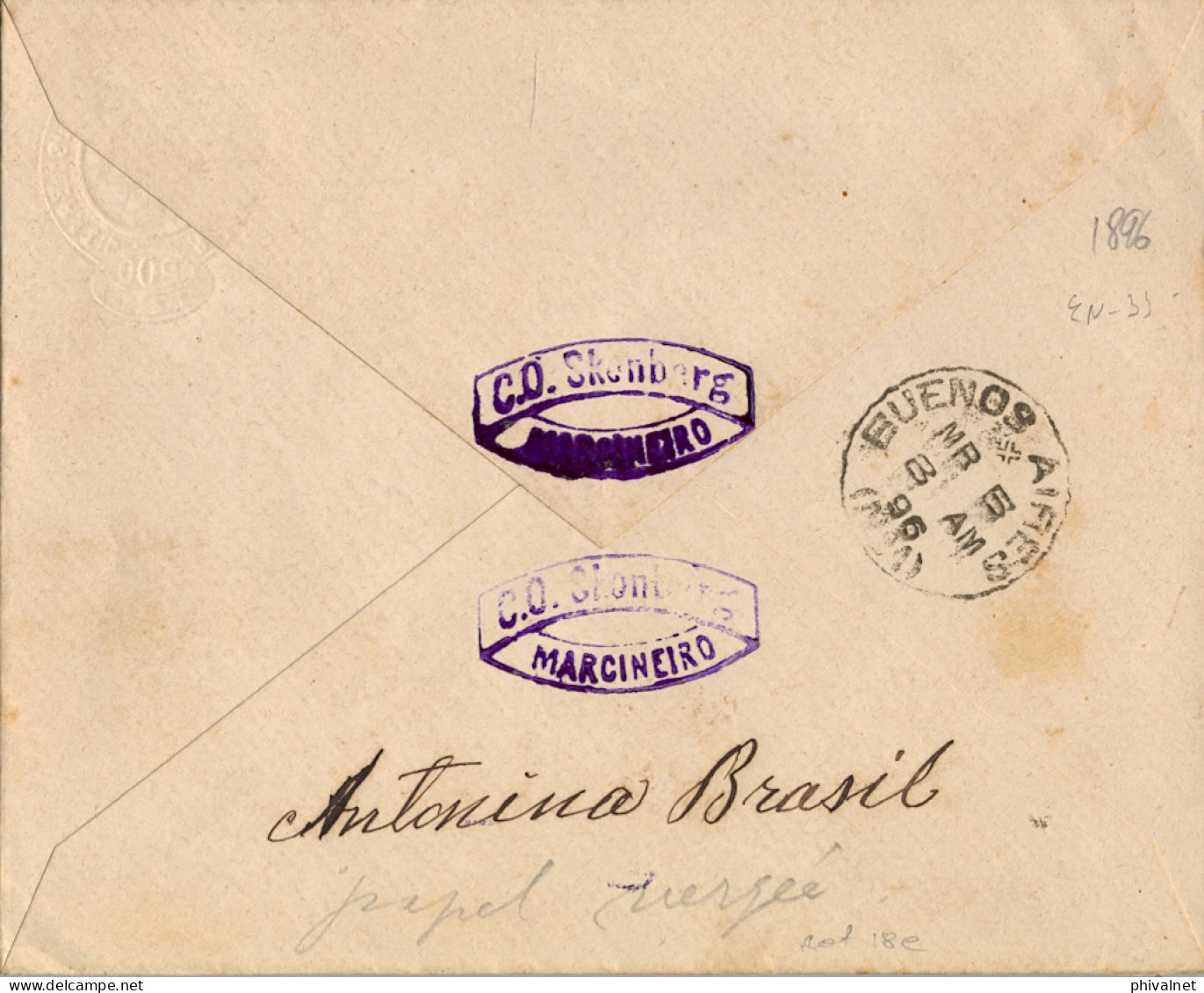 1896 BRASIL , SOBRE ENTERO POSTAL CIRCULADO , ANTONINA - BUENOS AIRES , LLEGADA AL DORSO  - Cartas & Documentos