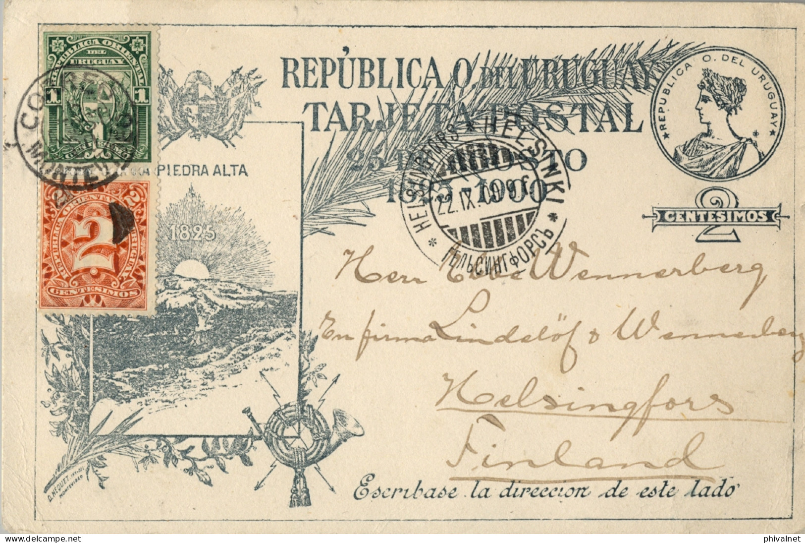 1900 URUGUAY , T. ENTERO POSTAL CIRCULADA , MONTEVIDEO - HELSINKI , LLEGADA , YV. 75 , 76  - Uruguay