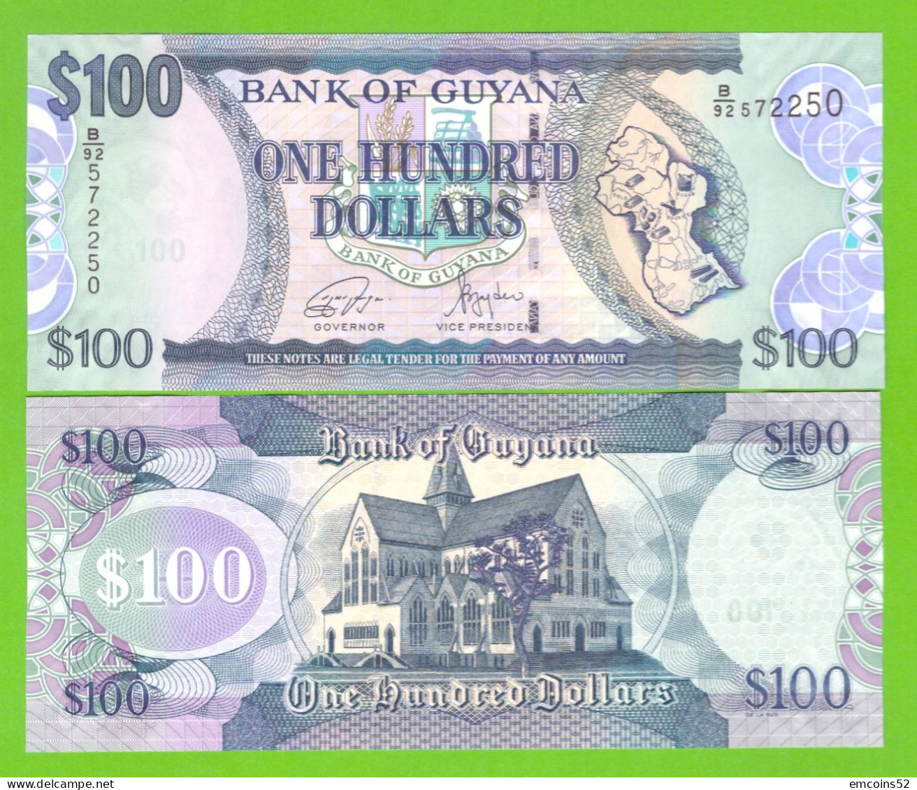 GUYANA 100 DOLLARS 2022 P-36e UNC - Guyana