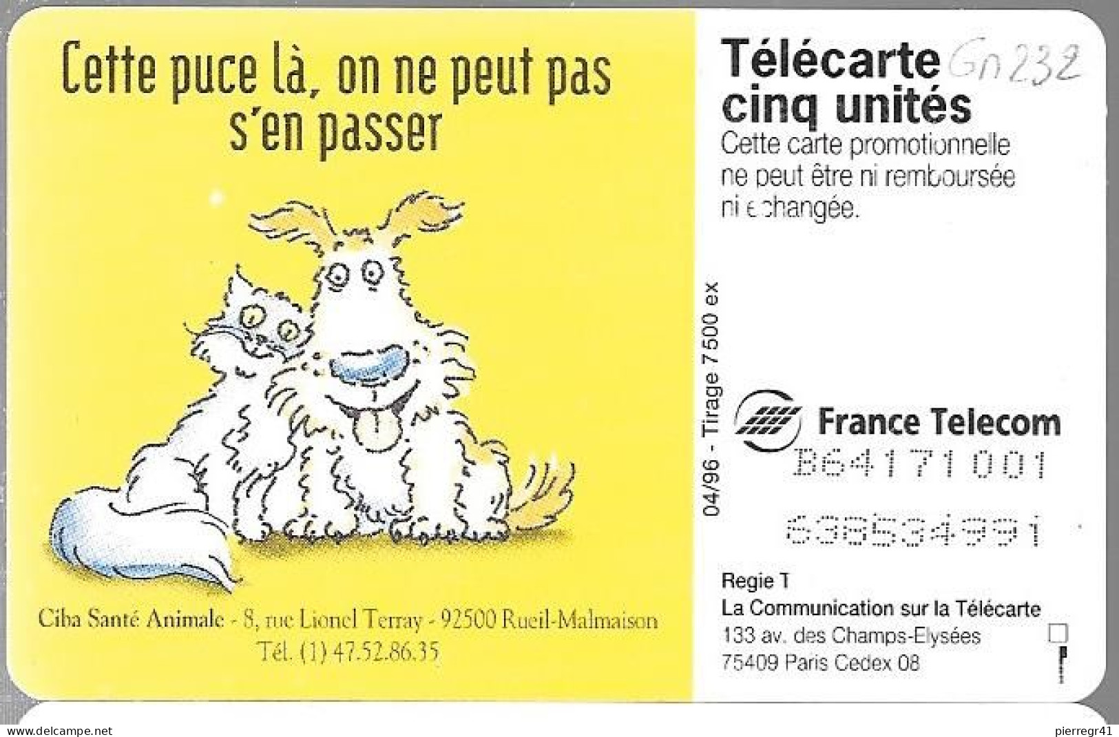 CARTE-FR-PRIVEE-Gn232-04/96-GEMB-CIBA-SérieN°71001-Reste 3U- TBE - 5 Einheiten