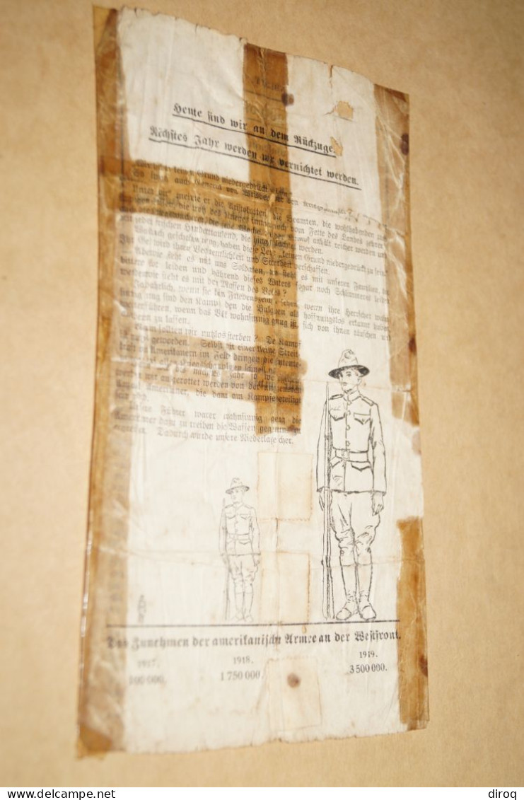 Document Propagande Allemande, Tract De Guerre ,original D'époque,210 Mm. 120 Mm. - 1914-18