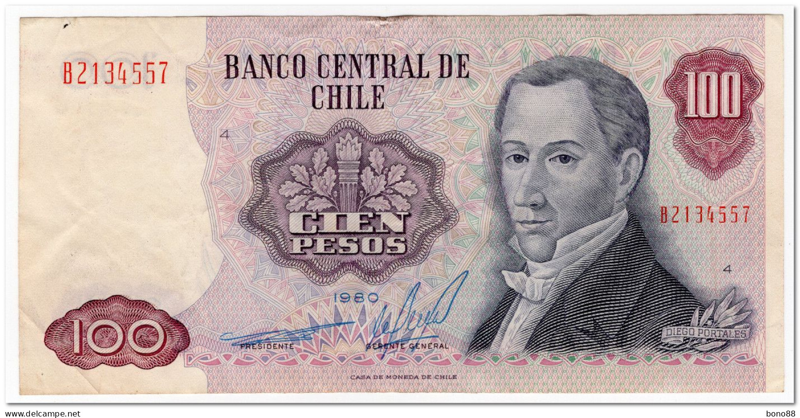 CHILE,100 PESOS,1980,P.152b,VF - Chile