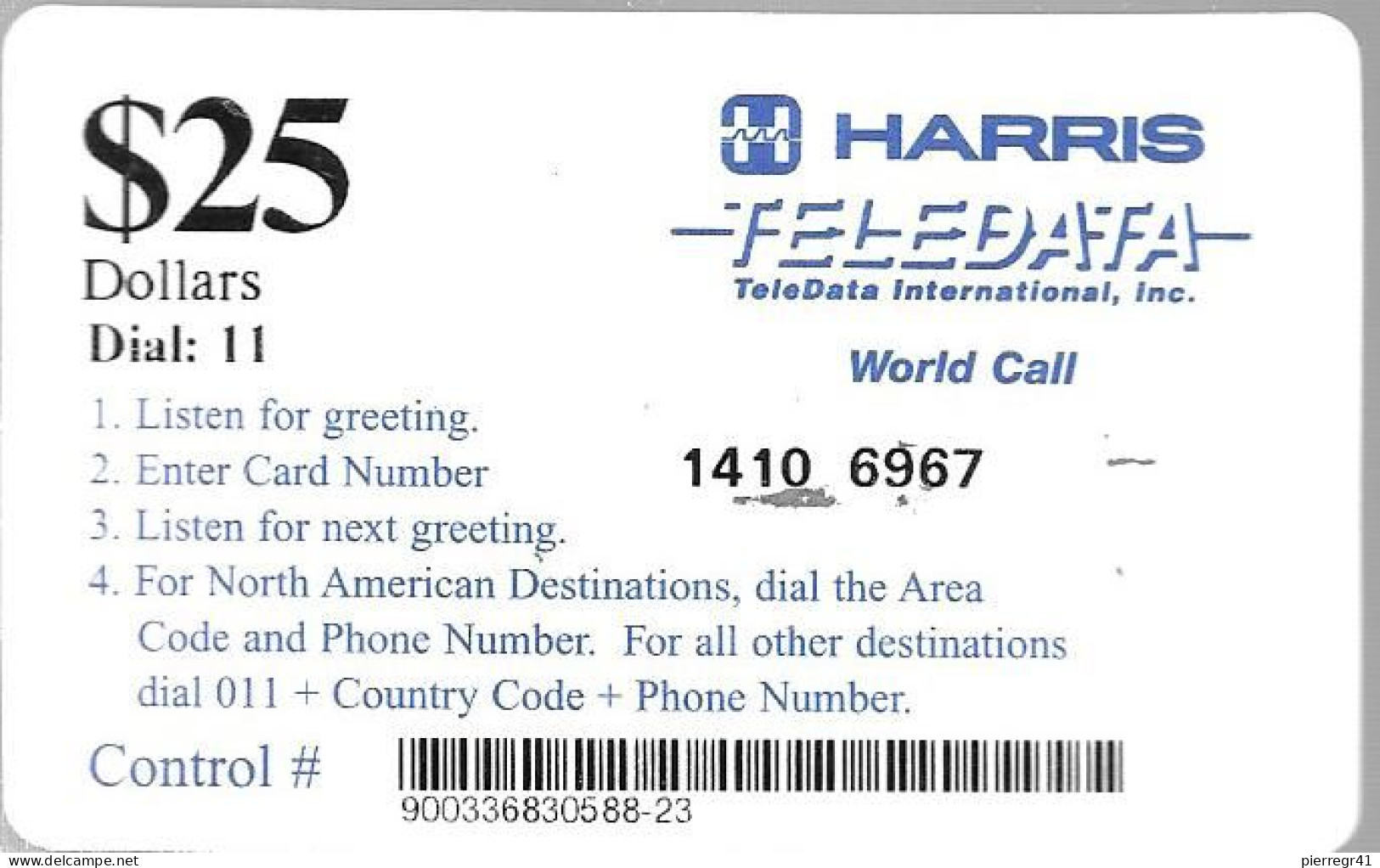 CARTE²-PREPAYEE-USA-HARRIS-25$-MILITAIRE-Plastic Fin-Code 4/4 N°-TBE - Military Phonecards