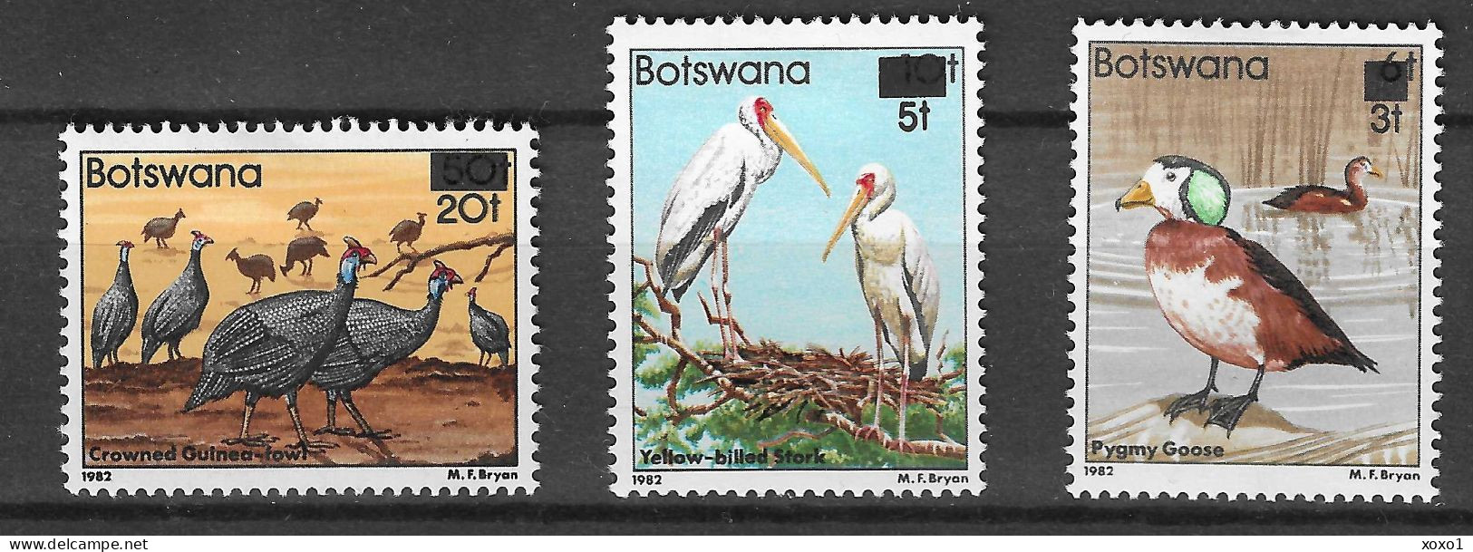 Botswana 1987 MiNr. 396 - 398 Birds African Pygmy Goose, Yellow-billed Stork, Helmeted Guineafowl 3v MLH * 10.00 € - Geese