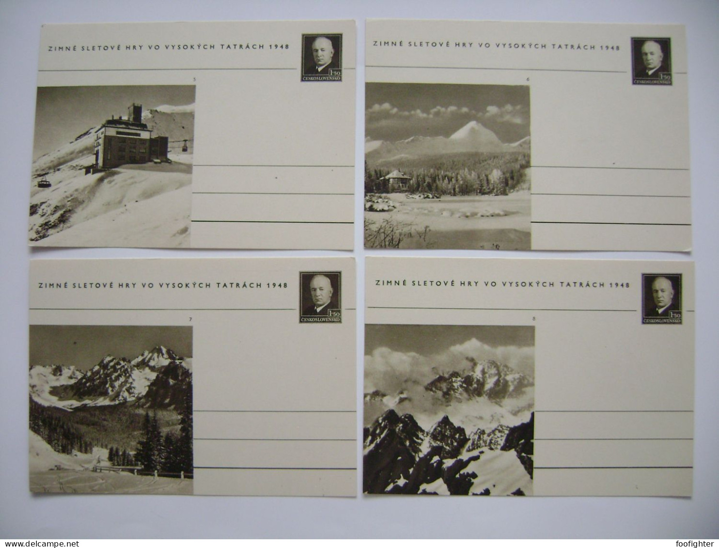 Czechoslovakia 1948 Winter Games In Tatra Mountains Series Of 8 Illustrated PC (CDV) Postal Stationery Entier Ganzsache - Postcards