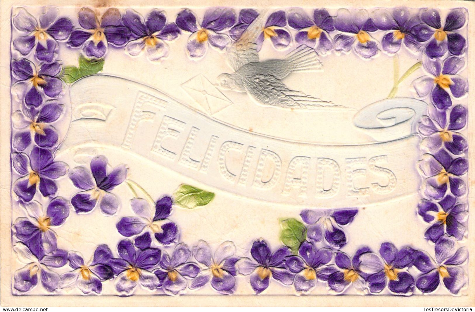 CPA - Felicidades - Cadre En Fleurs Violettes - CARTE POSTALE ANCIENNE - Blumen