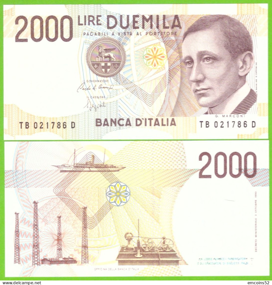 ITALY 2000 LIRE 1990/1992 P-115  UNC - 2.000 Lire