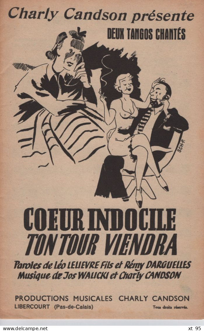 Partition - Coeur Indocile + Ton Tour Viendra - Charly Candson - Deux Tangos Chantes - Partitions Musicales Anciennes