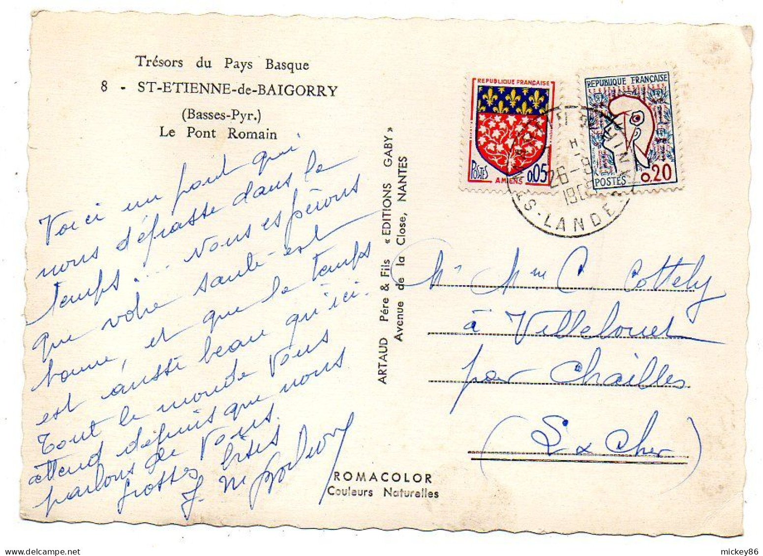 SAINT ETIENNE DE BAIGORRY--1965--Le Pont Romain ...timbre....cachet - Saint Etienne De Baigorry