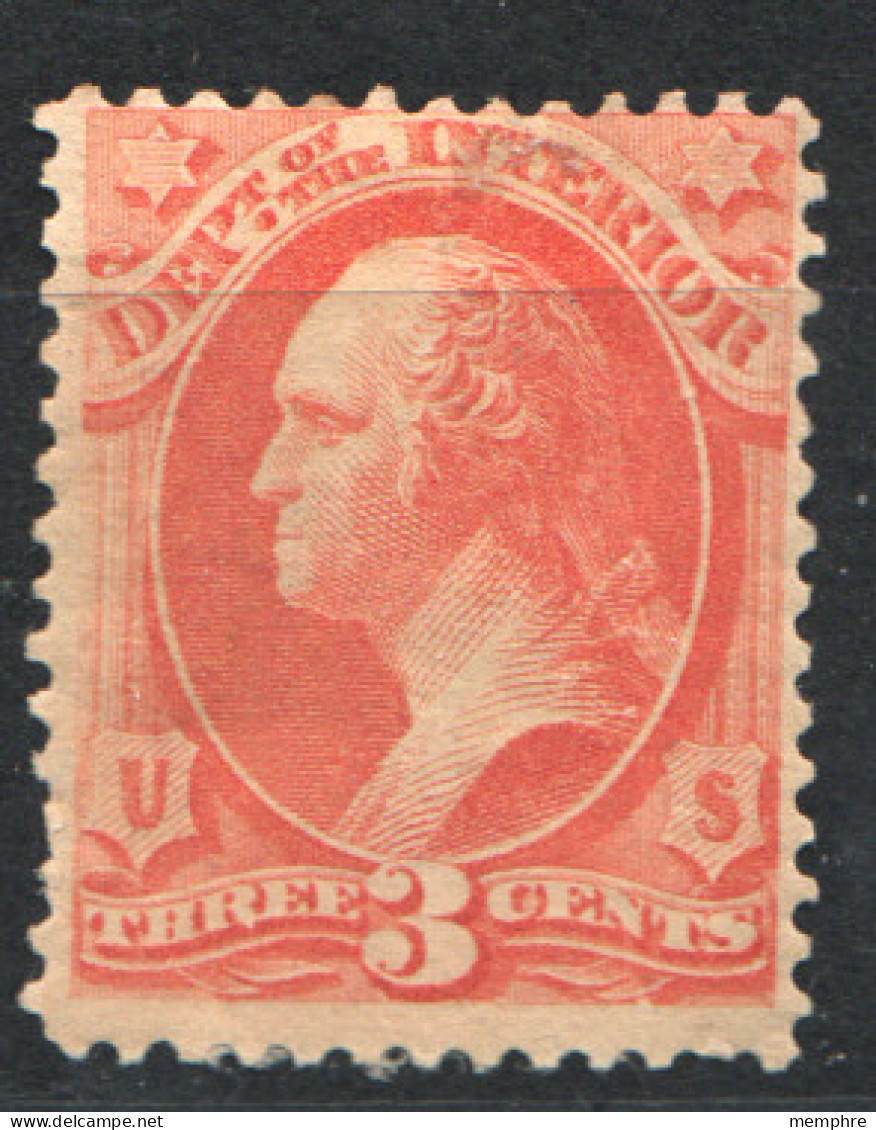 Dept Of The Interior  3 Cents Vermillon  Sc O17 *  - Service