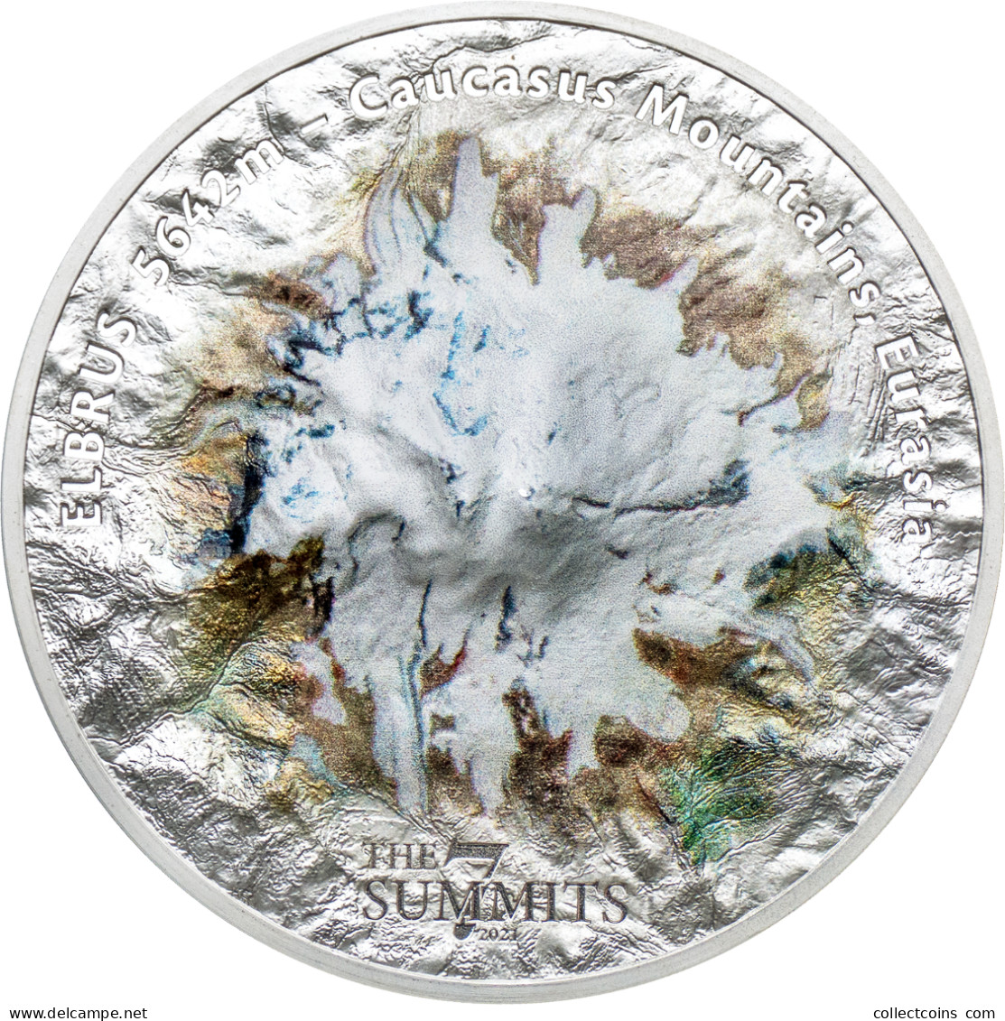 Cook Islands 25 Dollars 2021 The 7 Summits MOUNT ELBRUS 5 Oz Silver Proof Coin Zilveren Munt - Other - Oceania