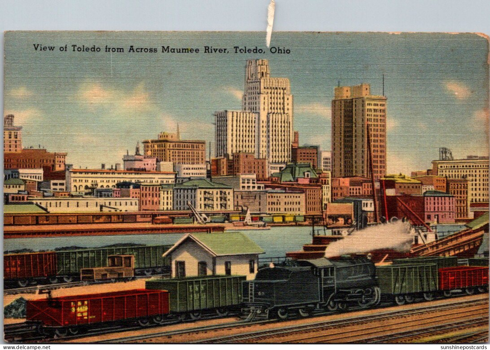 Ohio Toledo View From Across Maumee River Trains In Foreground  - Toledo