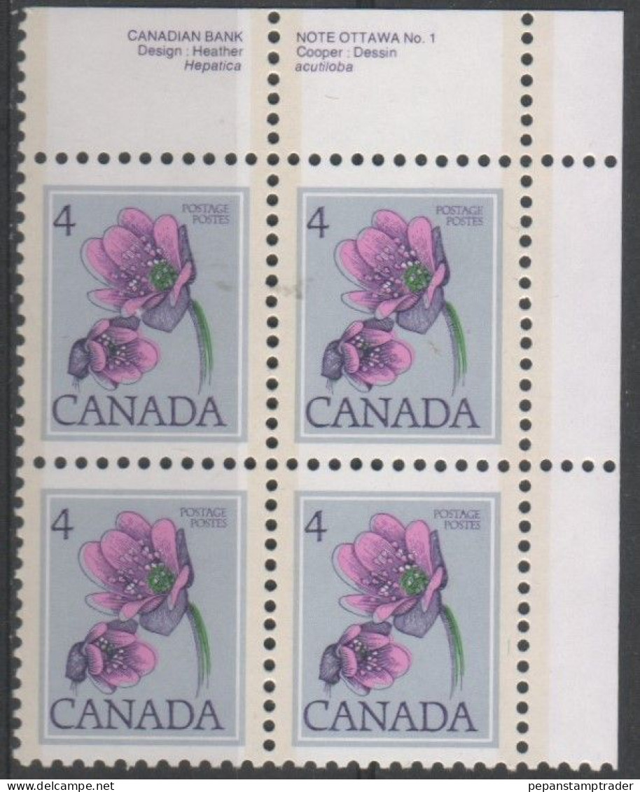 Canada - #709 - MNH PB  Of 4 - Plaatnummers & Bladboorden