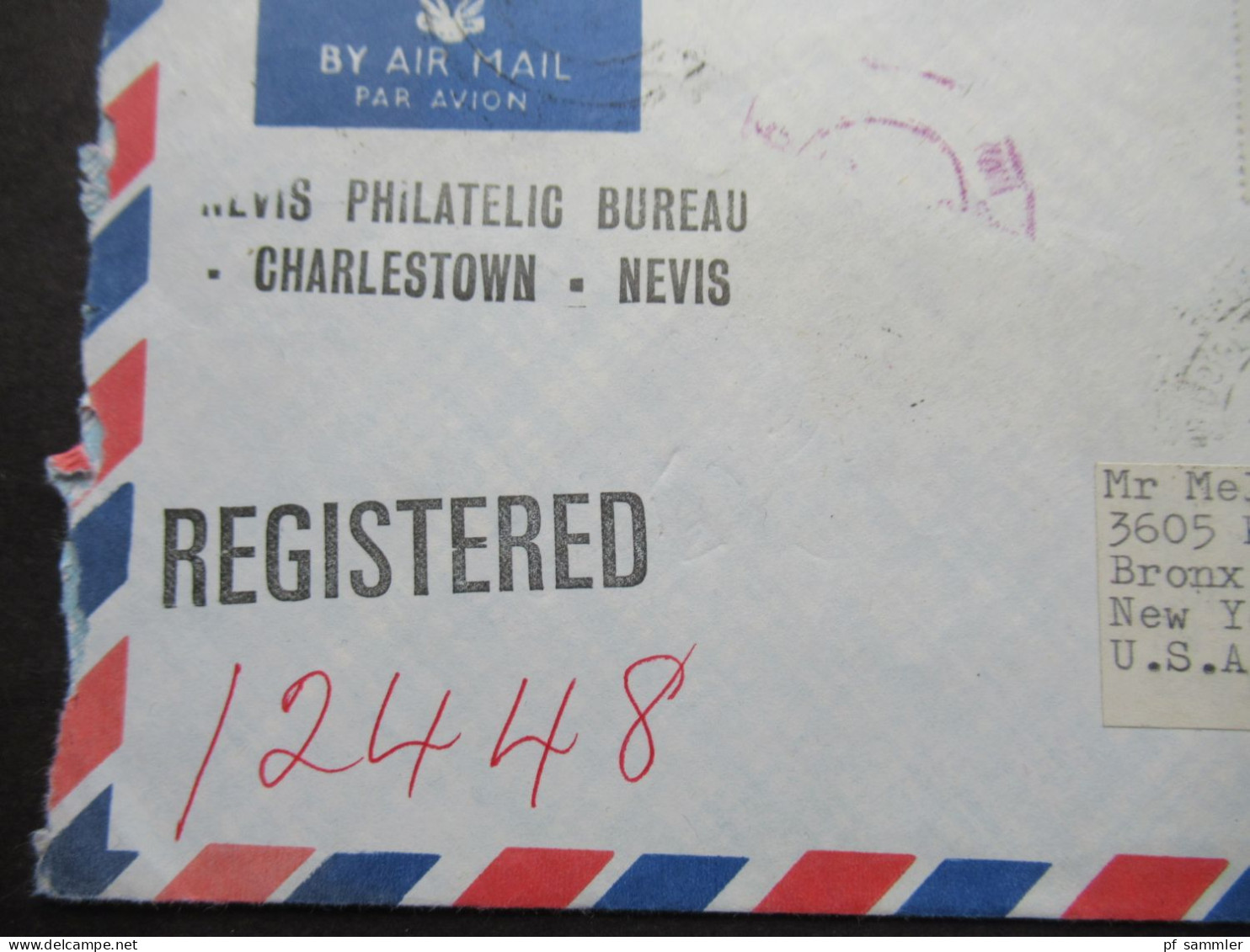 1982 Air Mail Registered Nevis Philatelic Bureau Charlestown Nevis Marken Mit Aufdruck Official Mit Zettel Claim Check - St.Kitts-et-Nevis ( 1983-...)