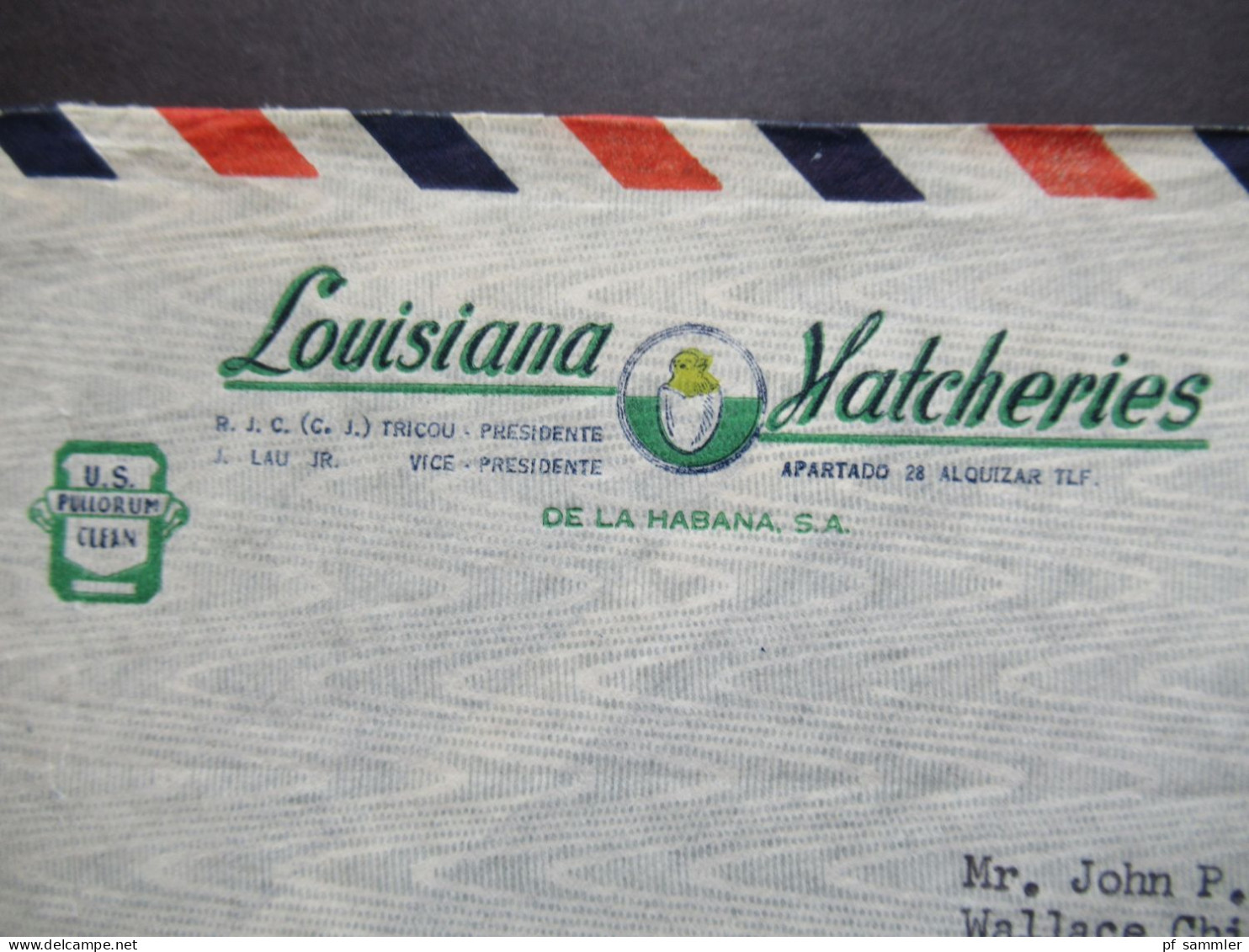 Kuba / Cuba Habana 1958 Air Mail 2 dekorative Umschläge Louisiana Hatcheries mit Küken und 1x La Isla de Cuba S.A.