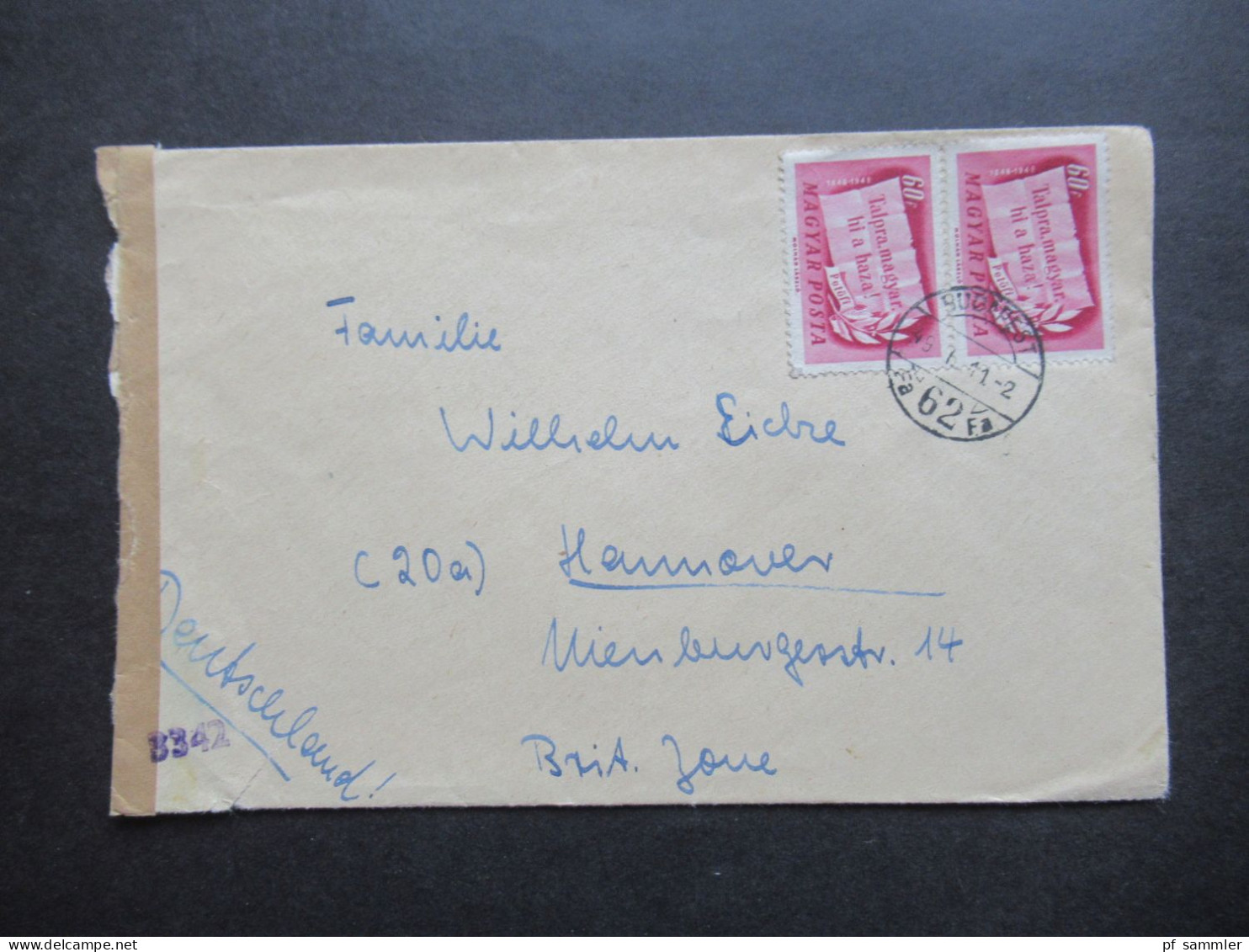 Ungarn 1949 Auslandsbrief / Zensurbeleg Budapest - Hannover Mit Verschlussstreifen Und Zensurstempel 3342 - Covers & Documents
