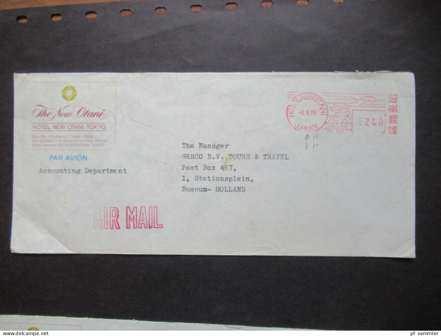 Japan Air Mail 1978 / 79 Dekorative Umschläge Und Freistempel The New Otani / Hotel New Otani Tokyo Nach Bussum Holland - Brieven En Documenten