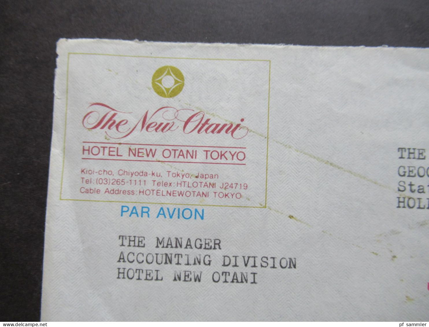 Japan Air Mail 1978 / 79 dekorative Umschläge und Freistempel The New Otani / Hotel New Otani Tokyo nach Bussum Holland
