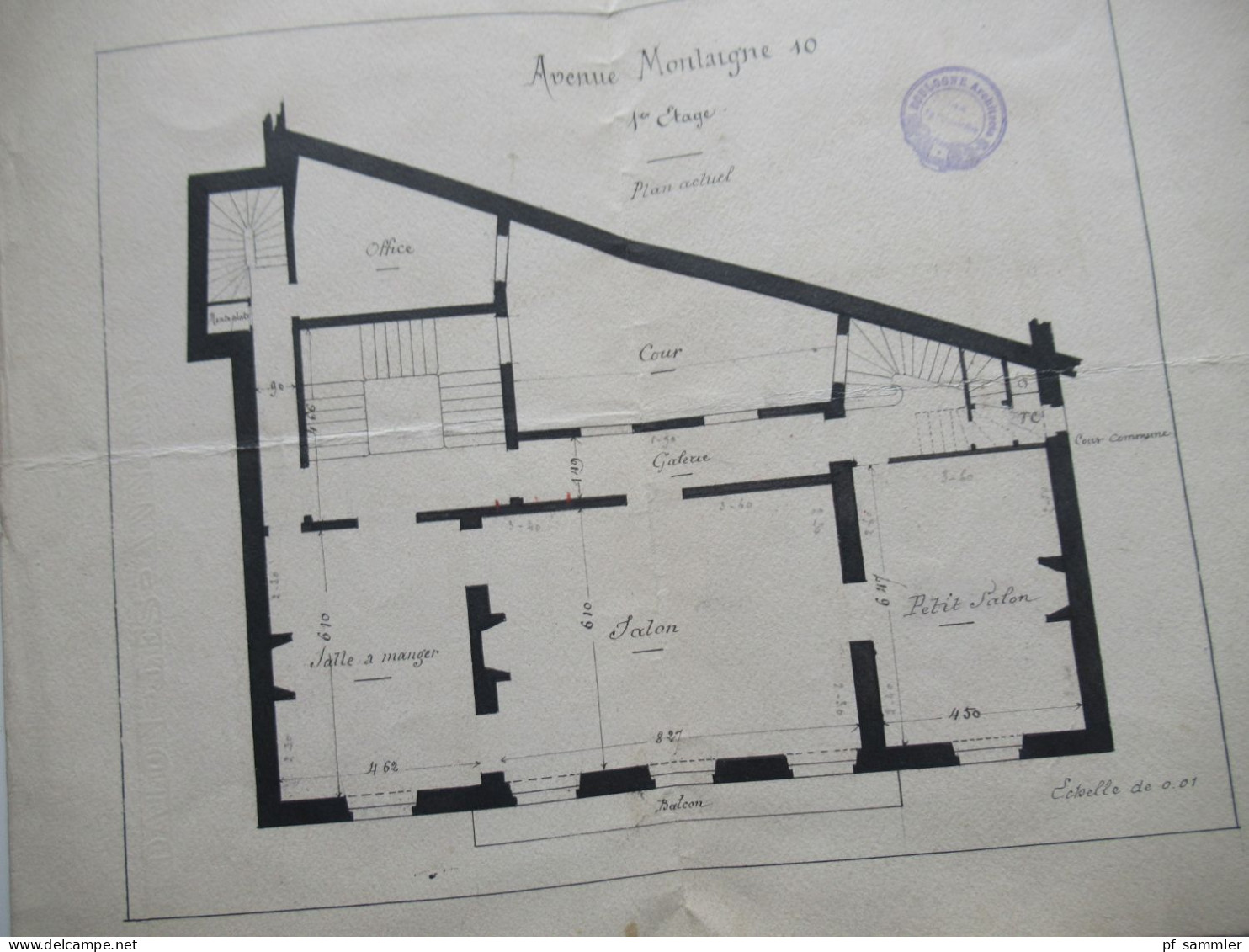 Paris Vor 1900 Architektenzeichnung Plan Actuel Avenue Montaigne 10 1er Etage / Boulogne Atchitecte 14.4. Fg. Poissonnie - Architectuur