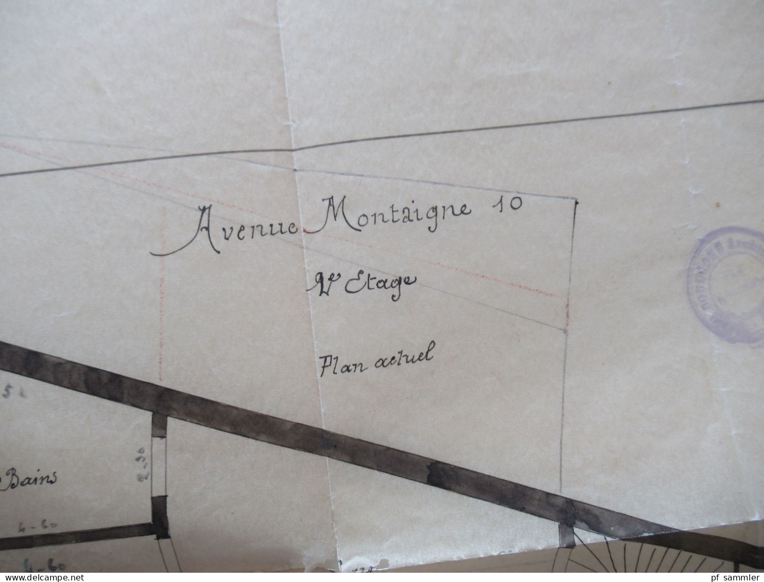 Paris vor 1900 Architektenzeichnung Plan actuel Avenue Montaigne 10 1er Etage / Boulogne Atchitecte 14.4. Fg. Poissonnie