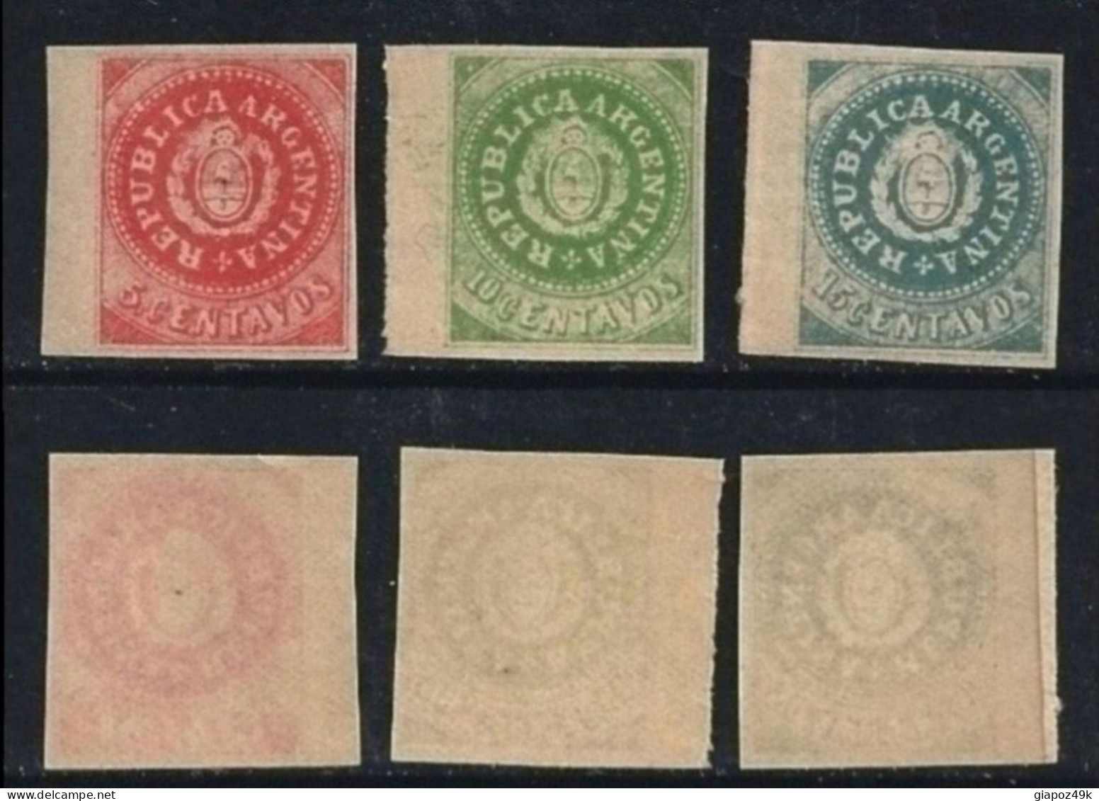 ● ARGENTINA  1862 / 64  ֍  N.   5 D , 6 C , 7 D   -  Nuovi  ** ● Cat. ? € - Probabili Ristampe D'epoca ● Lotto N. 22 ● - Unused Stamps