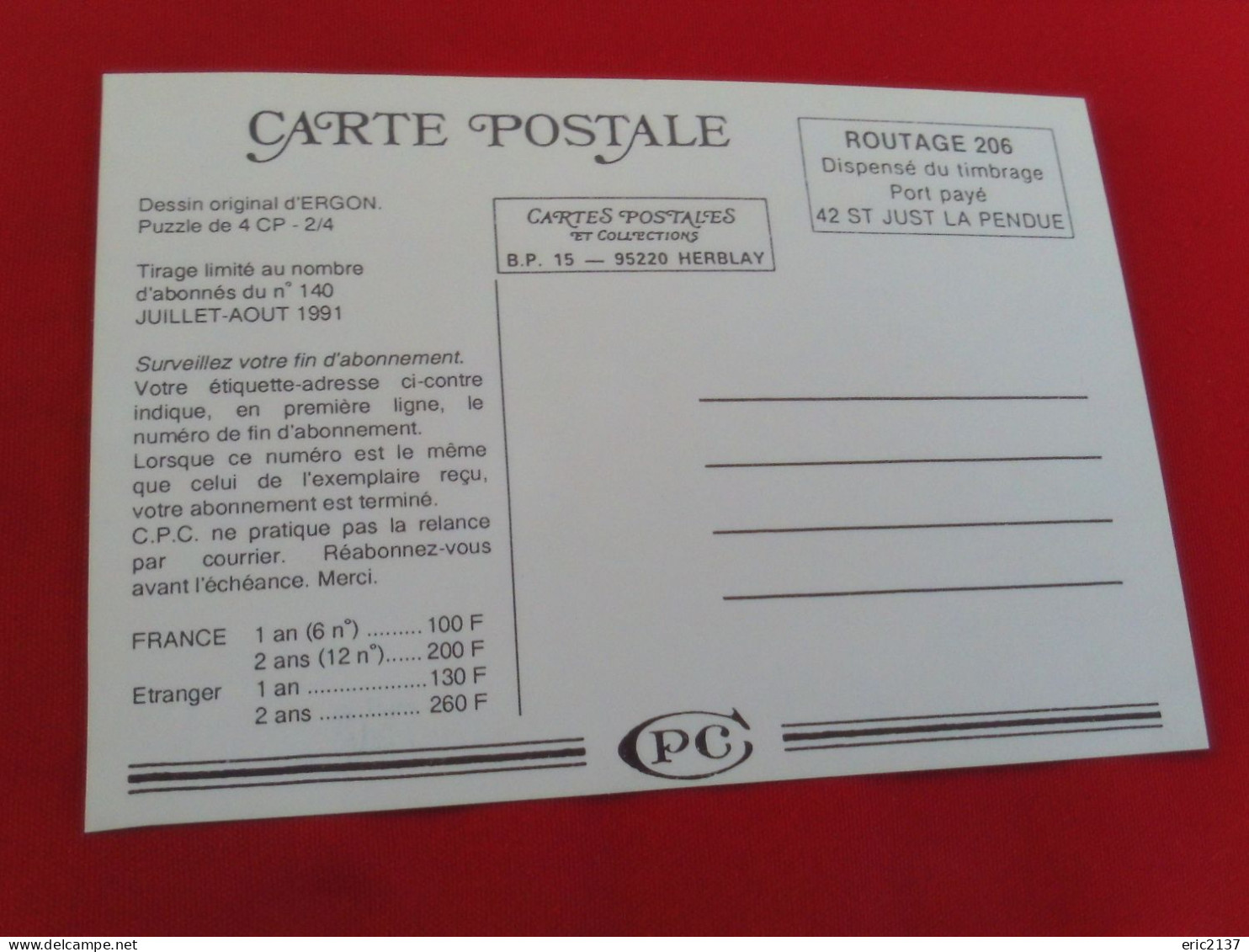 BELLE ILLUSTRATION CARTE CPC D'ERGON.1991.."PUZZLE DE 4 CP ..2/4" ... (re) - Ergon