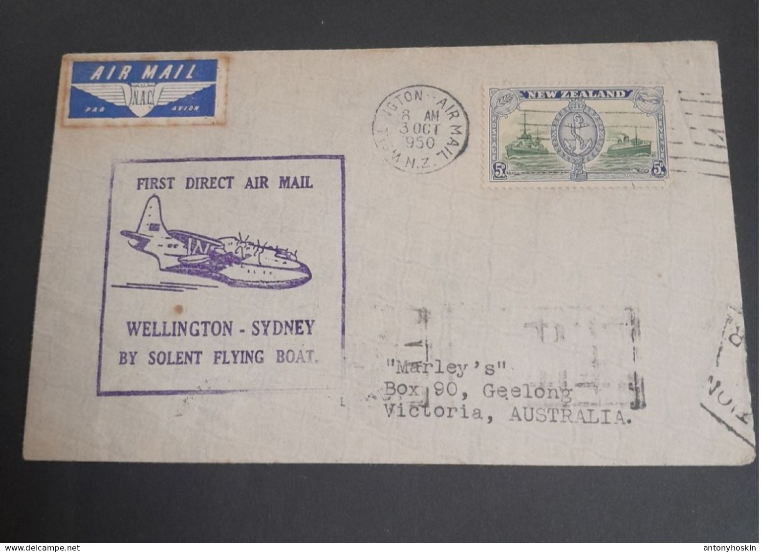 3 Oct 1950 First Direct Airmail Wellington -Sydney - Luftpost