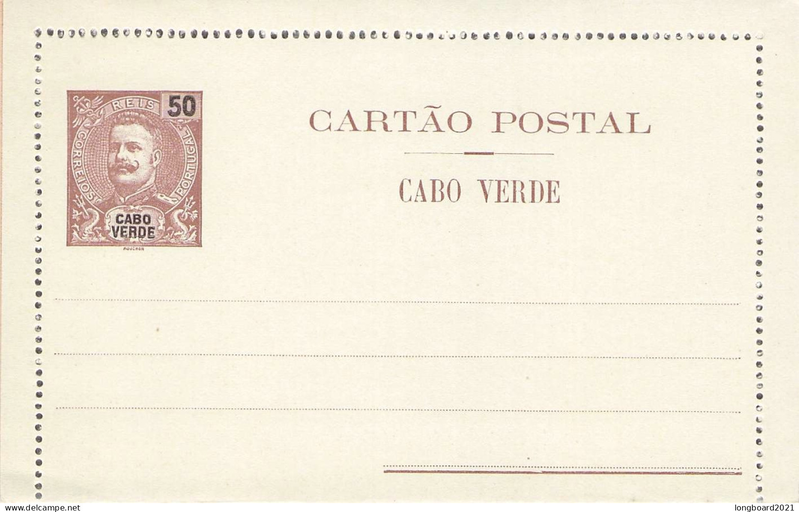 CABO VERDE - CARTAO POSTAL 50 REIS Unc / *2063 - Cape Verde